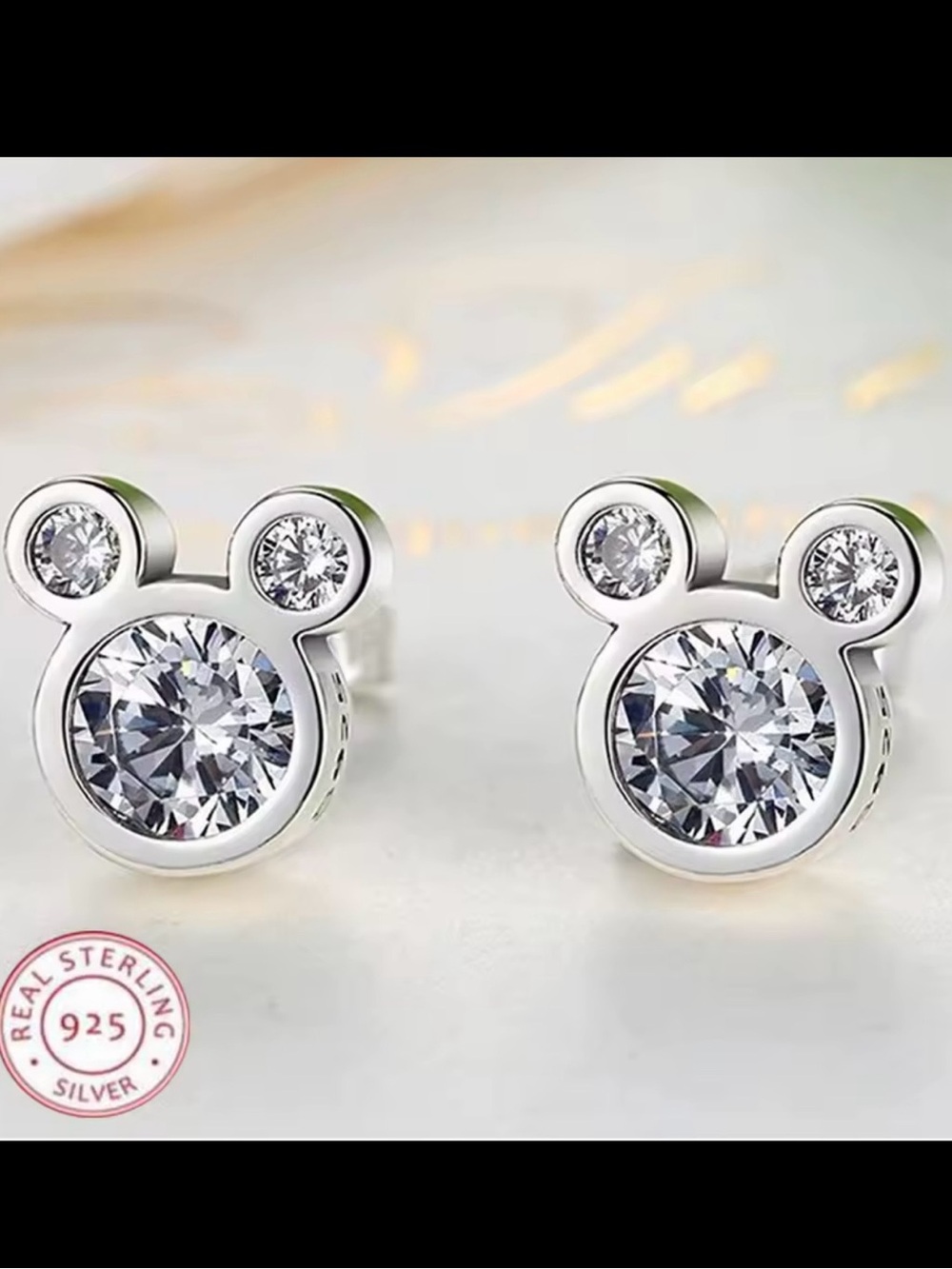 925 Sterling Silver Mouse CZ Stud Earrings NWT
